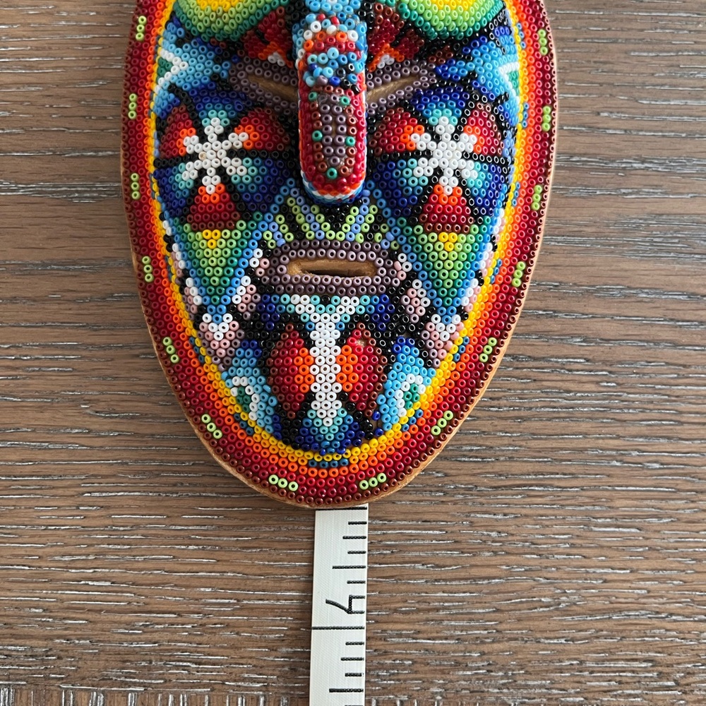Huichol Beaded Wixárika Folk Art Mask Decor - Picture 2 of 6
